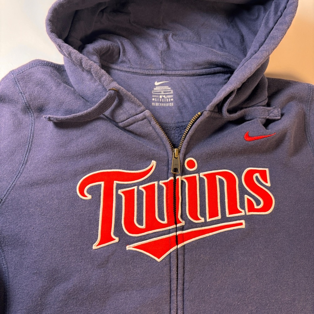 Minnesota‎ Twins Nike Full Zip Hoodie Mens Large Navy MLB Baseball Sweatshirt